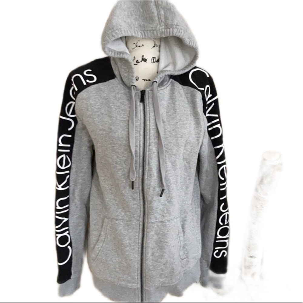 Gray and black hoodie Calvin Klein woman’s M zip up - Picture 1 of 10
